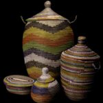 Lot de 4 Paniers de Rangement Africain Multicolore en Osier et Plastique Recyclé