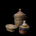 Lot de 3 Paniers de Rangement Africain Multicolore en Osier et Plastique Recyclé