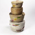 Lot de 4 Paniers Ronds Africains Multicolores en Osier