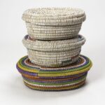 Lot de 3 Paniers Ronds Africains Multicolores en Osier de Tailles Différentes